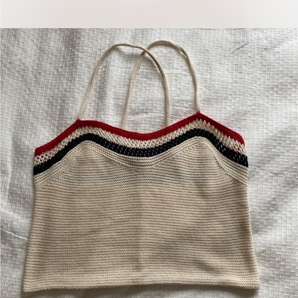 Zara Red, Black, and Cream Knit Top